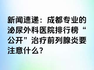 新闻速递：成都专业的泌尿外科医院排行榜“公开”治疗前列腺炎要注意什么？