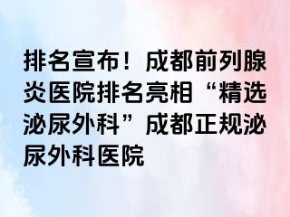 排名宣布！成都前列腺炎医院排名亮相“精选泌尿外科”成都正规泌尿外科医院